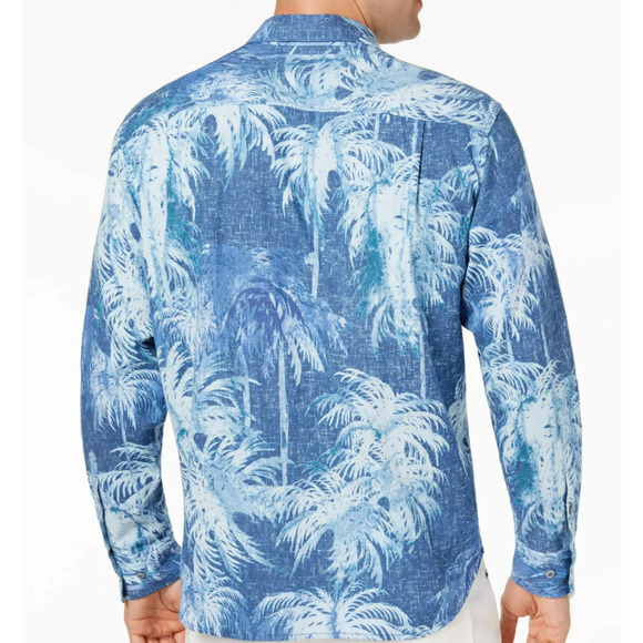 Tommy Bahama Island Zone Linen Shirt Size Medium Blue Indigo Evening Beach Aloha - Picture 9 of 13